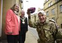 Jeffrey, 93, doffs his beret to the Lord and Lady Mayoress before setting off. Image: Guzelian