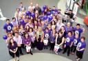 Bradford University staff dress in purple to show their support for the Crocus Appeal