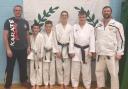 Leeds Karate Academy's instructors and new black belts – from left: Nick Heald, Ben Turpin, Isaac Mitchell, Nathan Wilson, Sam Mitchell and Matt Price