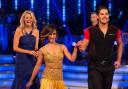 Strictly Come Dancing co-host Tess Daly with Anita Rani and her dance partner Gleb Savchenko