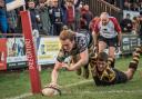 Ben Magee, shown here going over for a try against Hinckley, has been influential for Otley this season. Picture: John Ashton.
