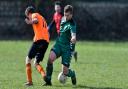 Greig Hudson (green) scored a consolation goal in his side's 9-1 loss to Ryburn United.