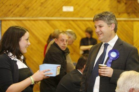 Philip Davies, who is hoping to retain his Shipley seat, at the Keighley Leisure Centrte count.