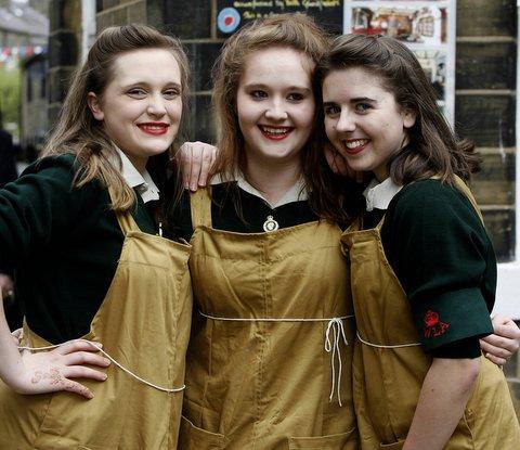 Women's Land Army girls, from the left, Zoe Parkinson, Amy Richardson and Sarah Kissack.