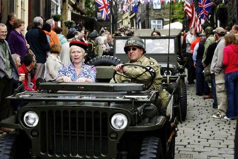 Organiser Pam Howaorth gets a life during the Haworth 1940s Weekend.