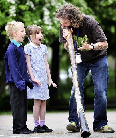 Pupils broadened their horizons when the Didgeridoo Man visited a Bradford school. 
Children were treated to the sounds of a different culture during a live performance of the wind instrument by Ed Oxley at Hill Top Church of England Primary School.