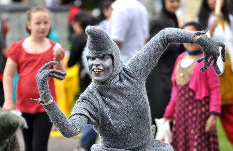 One of the many costumed characters at the Mela.