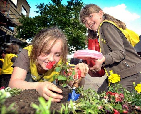 Brownies helped support the Shipley in Bloom effort by planting a raised flowerbed to celebrate 100 years of Girlguiding. 
The 11th Shipley Brownies added colourful flowers to the bed in Well Croft, opposite Shipley Library. 
