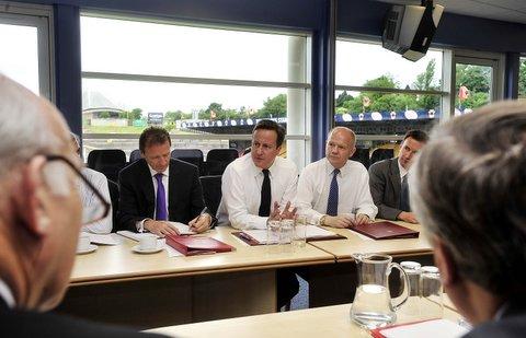 David Cameron chairing a meeting of the Cabinet at the Grattan Stadium.