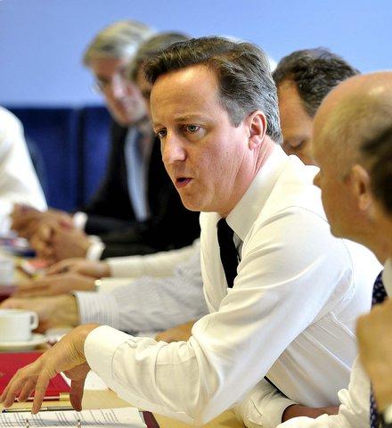 David Cameron chairing a meeting of the Cabinet at the Grattan Stadium.