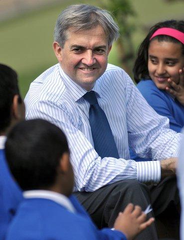 Chris Huhne, Secretary of State for Energy and Climate Change, visiting Thornbury Primary School following the Cabinet meeting in Bradford.