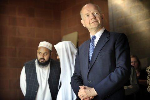Foreign Secretary William Hague visits the new Suff Tul Islam Mosque on Horton Park Avenue following the Cabinet meting at Odsal. The spiritual leader of the mosque, Sabzaba Habib Ul Rehman, is pictured to Mr Hague's right.