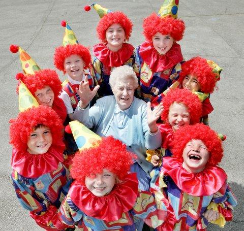 Pupils at Greatwood School, Skipton, had a double treat for pensioners on a housing estate. 
They invited the residents to an ugly bug ball – and then entertained them with a clown dance.
