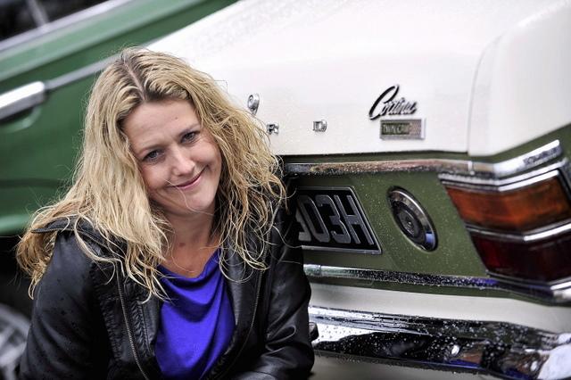 Alyson Lewis with her classic Ford Cortina at the Bradford Classic 2010 event in Centenary Square
