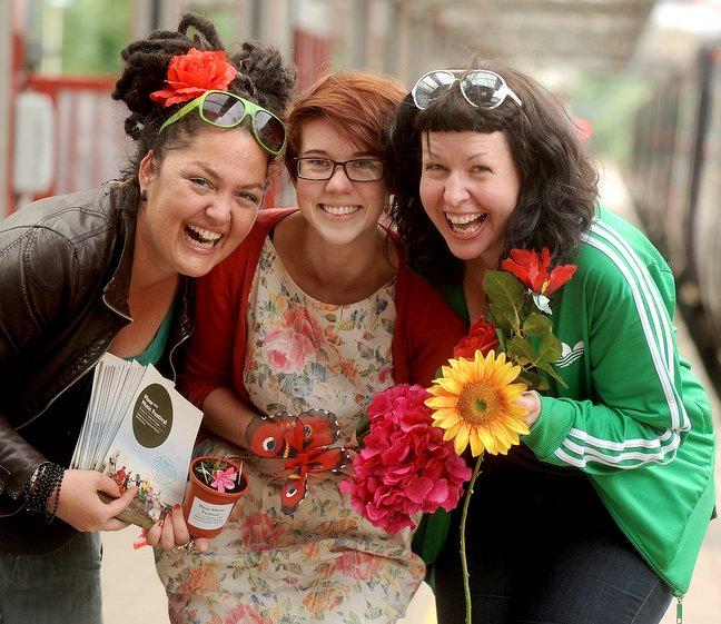 A taste of the forthcoming Moor Music Festival was brought to travellers on the Airedale railway line last night. 
At Bradford Forster Square people were encouraged to build a festival in a flowerpot at a “Make Your Own Festival” stall. 