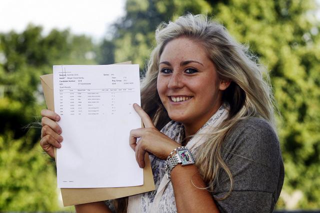 Parkside School A-level student Megan Hartley with her results, which mean she can go on to study retail marketing at Leeds Metropolitan University.