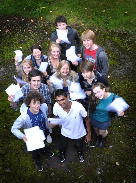 Students celebrate their A-level results at Beckfoot School