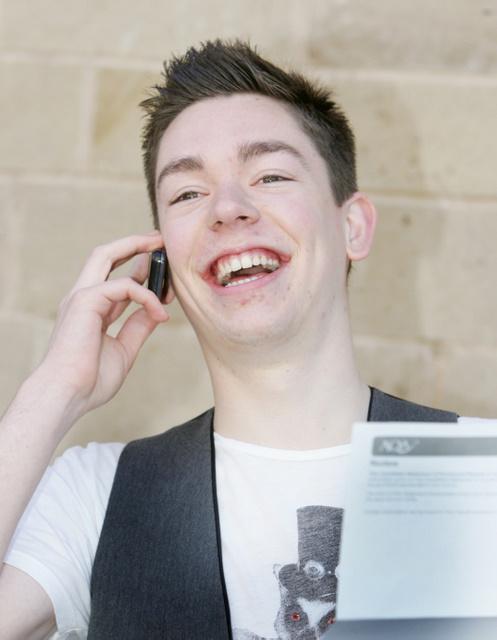 Ermysteds Grammar School student David Machin calls his mum to tell her about the 4 A* and 1A he picked up in his A-levels