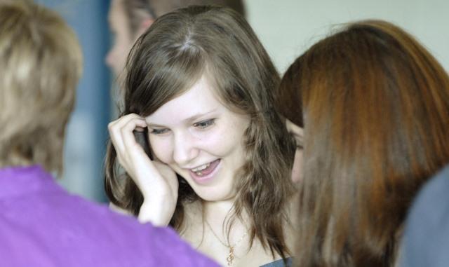 Joy for Helena Parkinson as she checks her results at Guiseley School