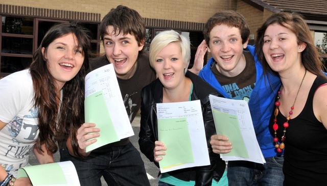 Guiseley School students Bethany Whitaker, Josh Hunt, Caitlin Walker, Rob Kelly and  Poppy Shuttleworthare all pleased with their results.