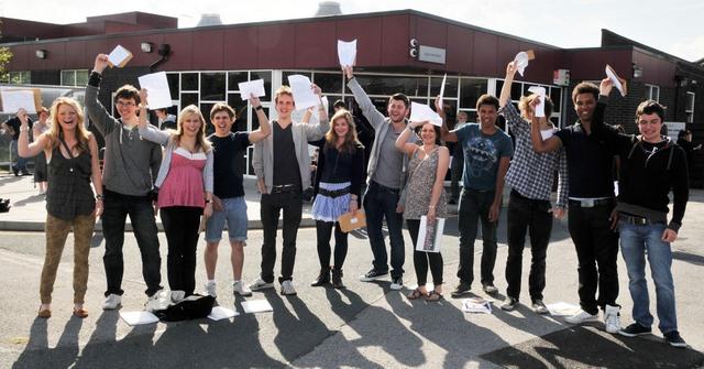 Students celebrate their A-level results at St Mary's Catholic School in Menston