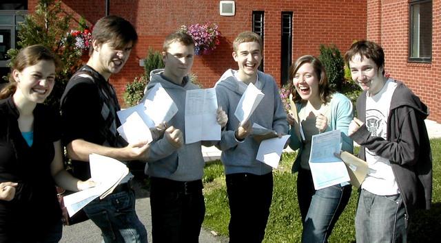 Students at Horsforth School celebrate their A-level results.