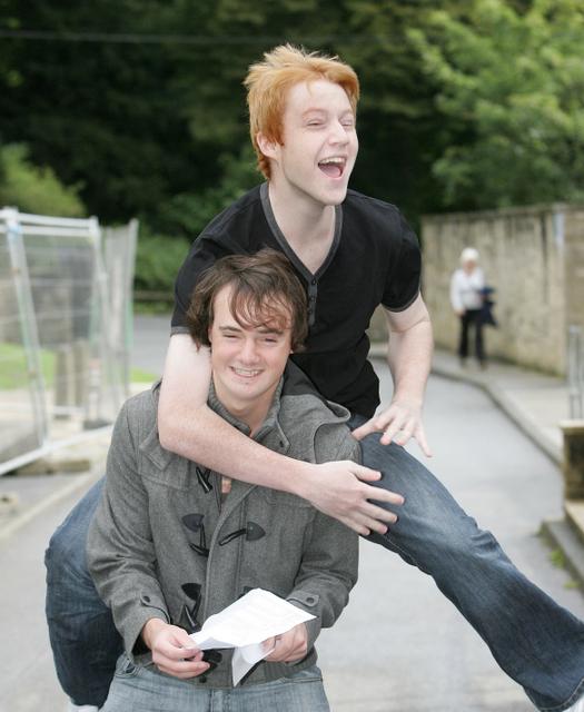 Aireville School pupils Niall Peters (top) and Patrick Martin celebrate getting all A and B GCSE grades