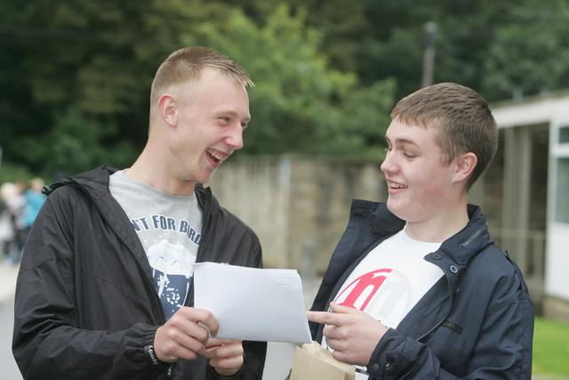 Danny Tyson and Danny Crossland look at their GCSE results at Aireville School, Skipton