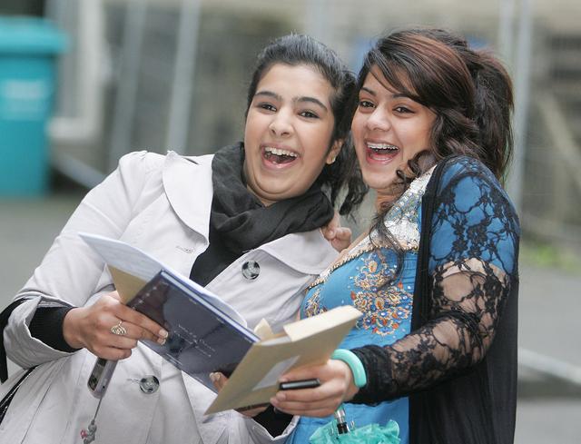 Ruqayyah Rafiq and Iran Ali with their GCSE results at Aireville School, Skipton