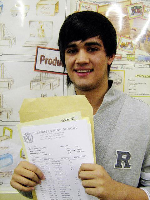 Greenhead High School student Ibrar Arshad with his GCSE results