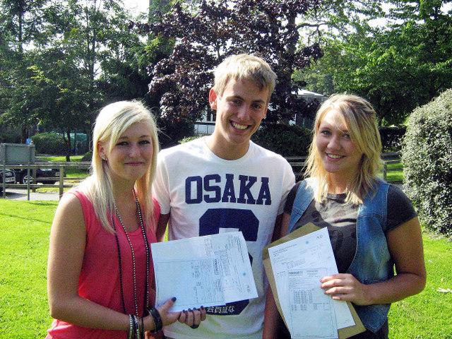 Oakbank School students Jodie Healey, Jack Lonsdale and Hayley Williams with their results