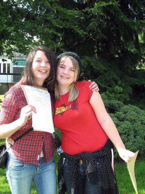 Saffron Mackie and Kerry Heron with their results at Oakbank School