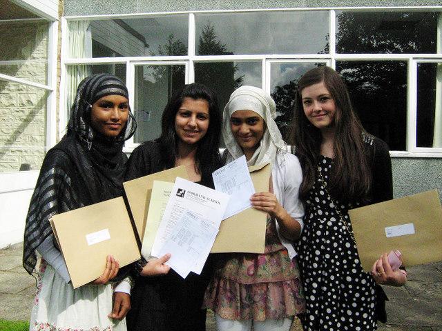 Husnara Ali, Mehak Mukhtar, Kolsuma Begum and Kiran Safda with their results at Oakbank School