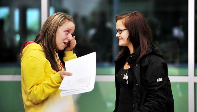 Rebecca Ellis cry's tears of joy as she collects her GCSE results at Bradford Academy