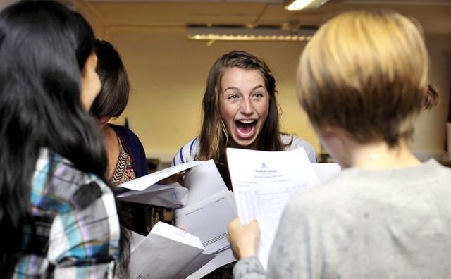 Kathrine Lacey opens her exam results at Beckfoot School