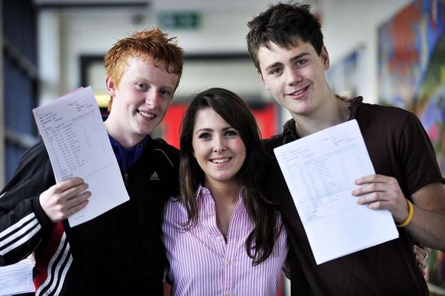 Bingley Grammar School GCSE students James Robinson, Lyndsey Starr and Joel Fulford celebrate their exam success