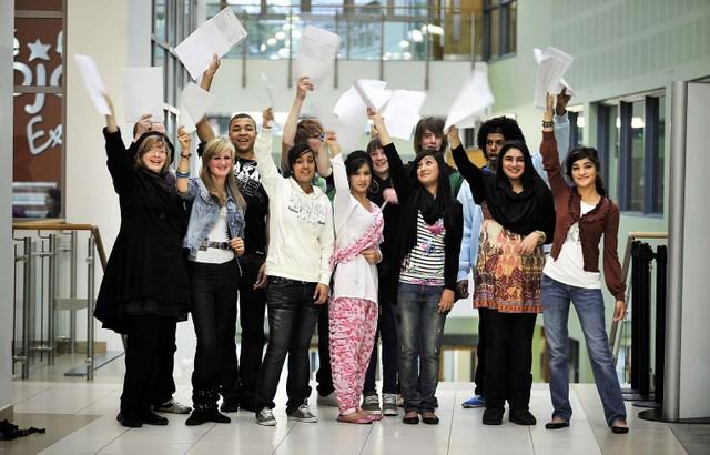 Students at Bradford Academy with their GCSE results