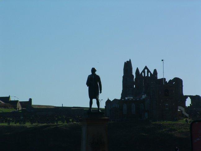 The Captain Cooke memorial and the Abbey at Whitby, taken by Dave Bland, of Nursery Road, Guiseley.