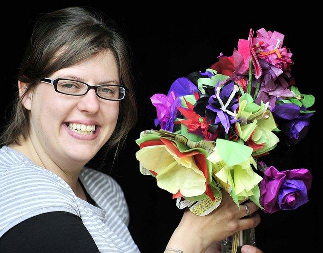 People are being invited to make paper flowers to raise awareness of how climate change may hit gardens in the country. 
Cassandra Cowie at Riddlesden Hall, Keighley, shows what can be done as part of The National Trust campaign.