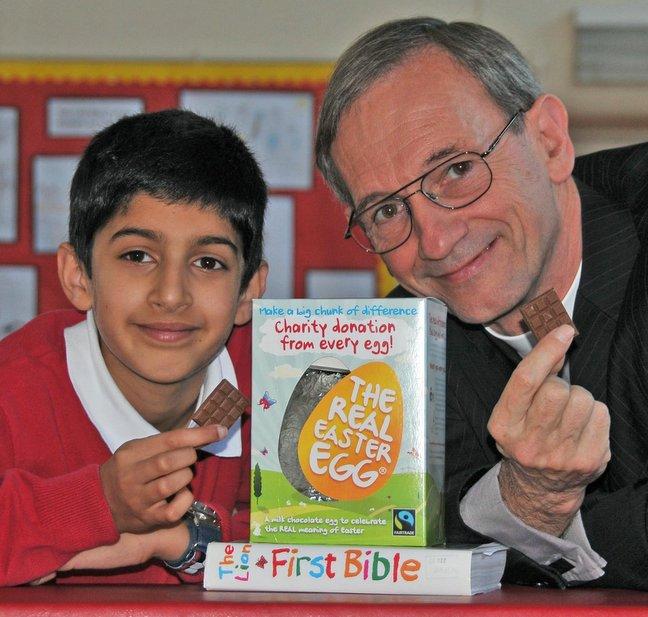 An Easter egg mentioning Jesus on the box has been welcomed by the Bradford Diocese. 
Marketed as “The Real Easter Egg” the Fairtrade egg was shown to children at Shipley C of E Primary School by the Archdeacon of Bradford, the Venerable David Lee.;