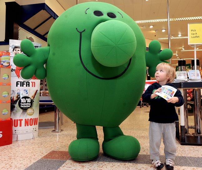 Popular children’s character Mr Nosey was busy poking his long, green nose in to other people’s business when he visited Morrisons’ store in Thornbury, Bradford.
Mr Nosey is pictured with Charlie Clough.