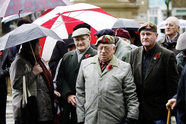 War veterans remember fallen comrades in Town Hall Square, Keighley, during the Remembrance Day service.