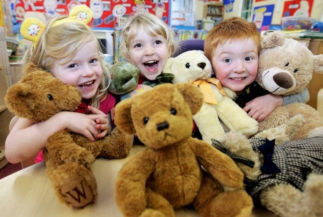 Children at Otley Street Nursery brought bears to a Teddy Bears' Picnic to raise money for Children in Need. Pictured are Charlotte Singleton, Grace Clayton and Freddie Mills.