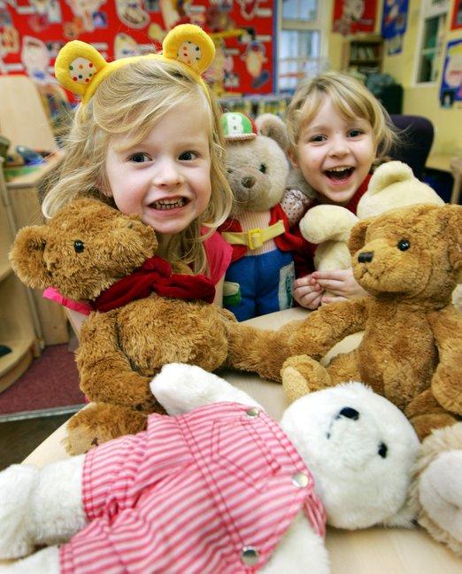 Children at Otley Street Nursery brought bears to a Teddy Bears' Picnic to raise money for Children in Need. Pictured are Charlotte Singleton and Grace Clayton.
