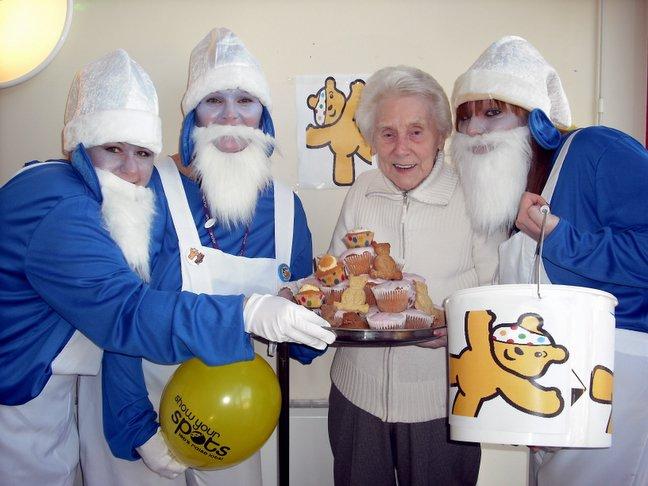 The Smurfs visited Springfield Care Home.