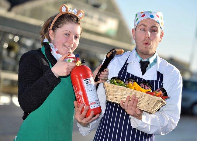 Keelham Hall Farm in Thornton are selling chilli sausages for children in need.  Charlotte Ormondroyd and Andrew Scholes are pictured testing test the sausages, with all the safety precautions.
