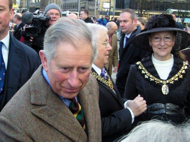 Prince Charles arrives at City Hall, Bradford.