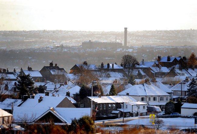 Snow-topped roofs in Baildon.