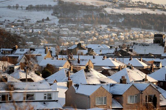 Snow-topped roofs in Baildon.
