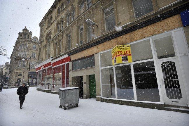 Bradford city centre under snow.